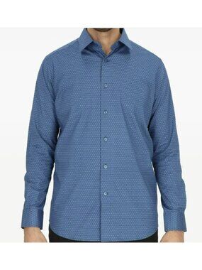 Scotch & Soda Mens Modern Fit Blue Dress Shirt Stretch Fabric Size 16.5